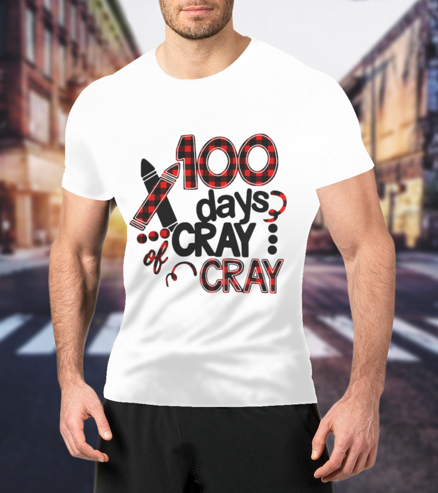 100 Days Cray Of Cray Red Plaid Crayons T-Shirt