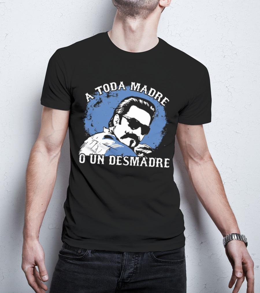 A Toda Madre O Un Desmadre Cool Mustache Sunglasses Dude Blue Circle T-Shirt