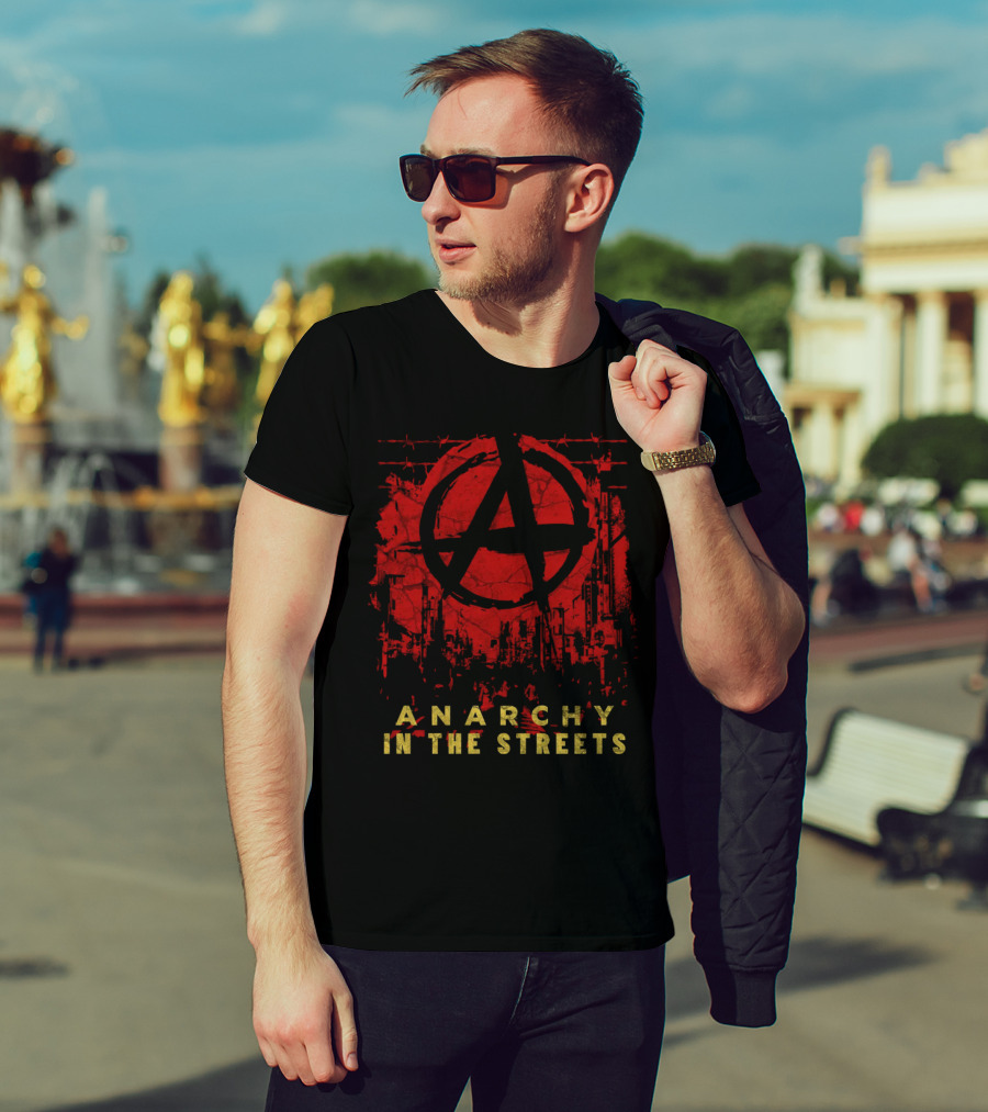 Anarchy In The Streets Red A Symbol Cityscape Urban Grunge T-Shirt