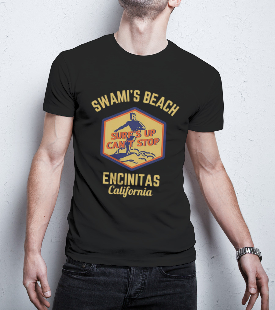 Swami's Beach Surf's Up Can't Stop Encinitas California Retro Gold Text T-Shirt