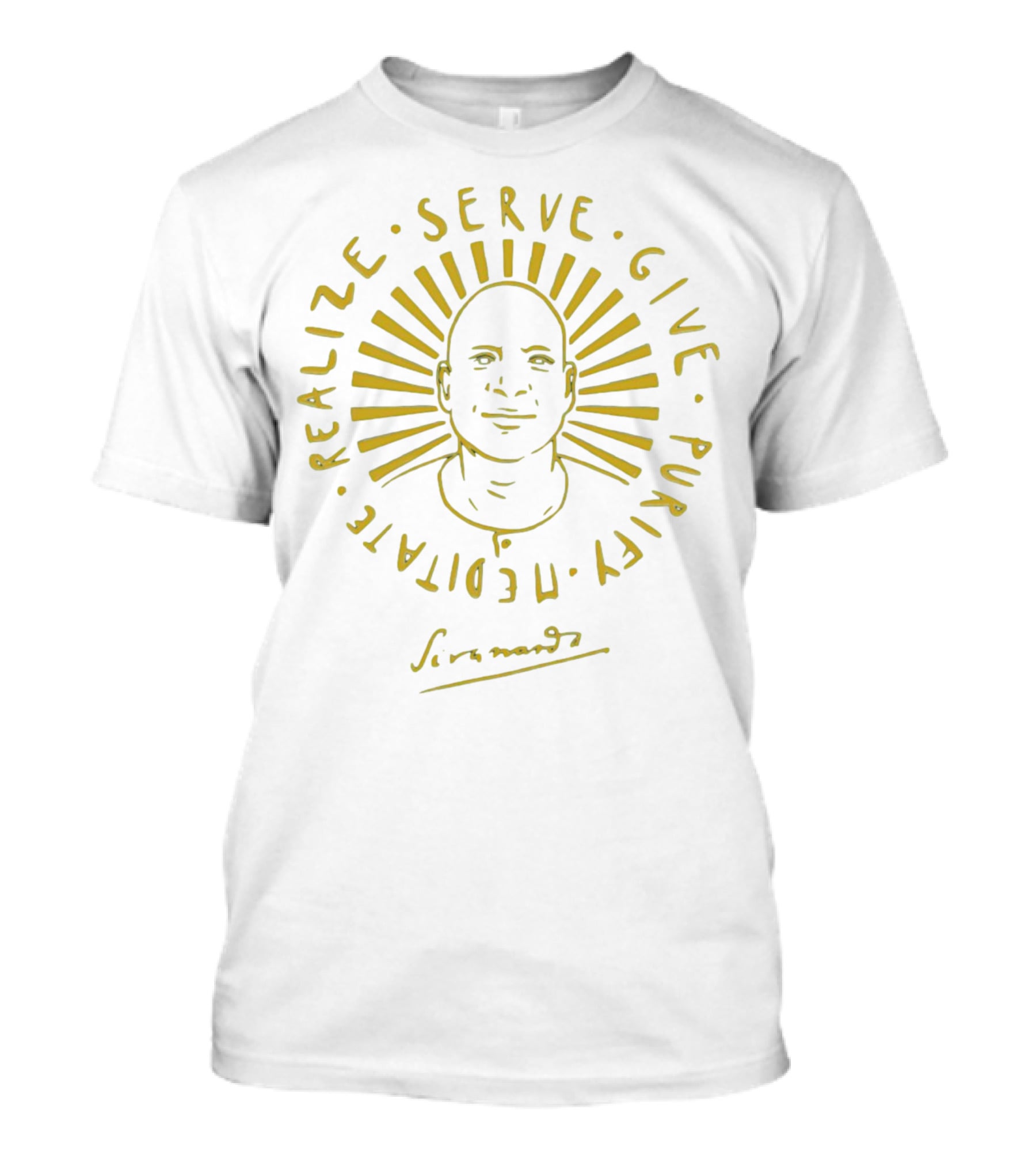 Swami Sivananda Serve Give Purify Meditate Realize Sunburst T-Shirt