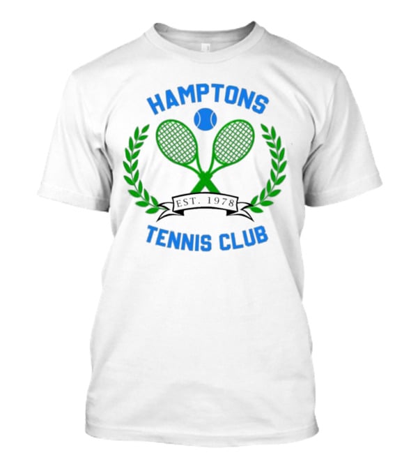 Hamptons Tennis Club Est. 1978 Green Rackets Blue Ball Laurel Wreath T-Shirt