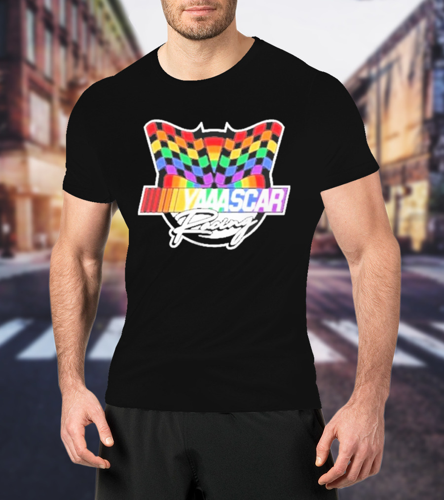 Yaascar Racing Rainbow Checkered Flag T-Shirt