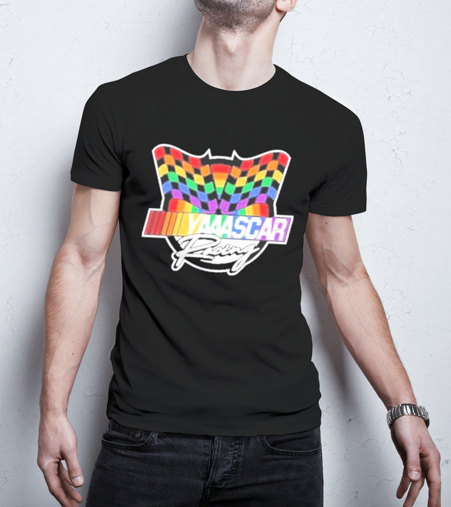 Yaascar Racing Rainbow Checkered Flag T-Shirt