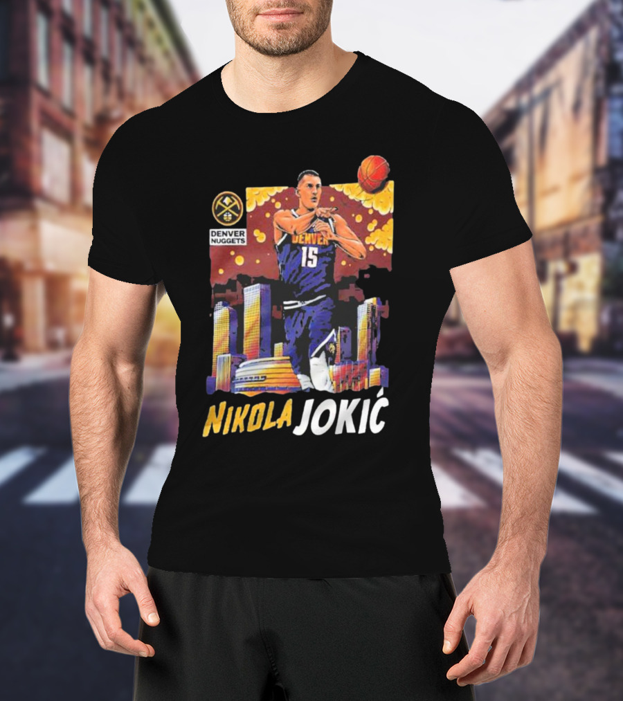Nikola Jokic Denver Nuggets Nba Player Basketball Skyline T-Shirt
