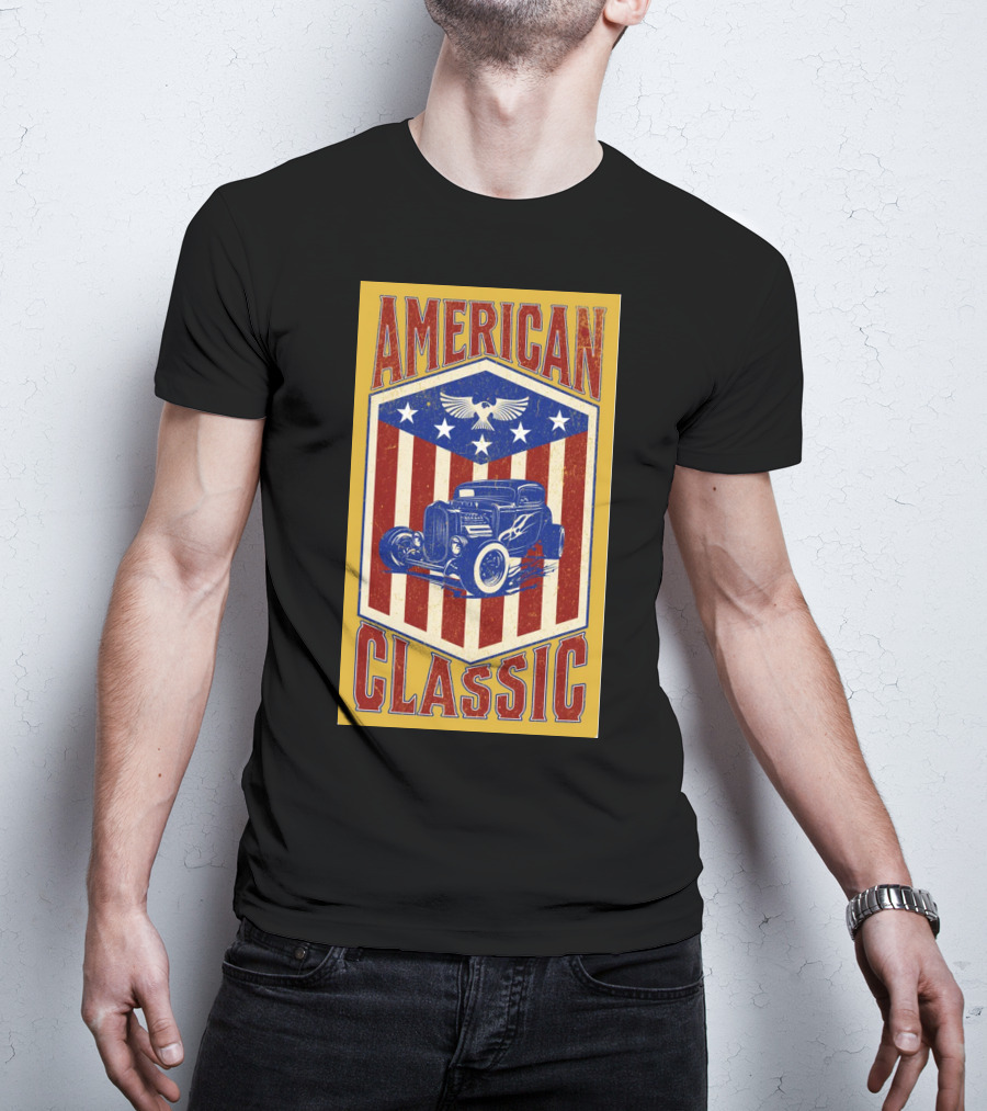 AMERICAN CLASSIC Hot Rod Eagle Stripes Stars Vintage Retro T-Shirt