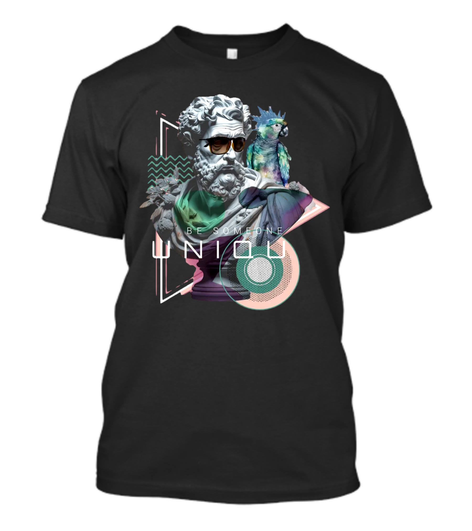 Be Someone Unique Statue With Sunglasses And Colorful Parrot T-Shirt