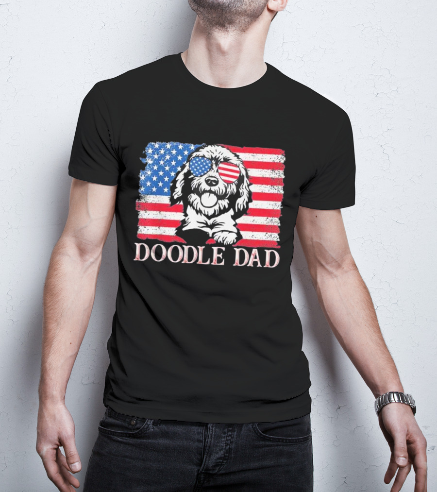 Goldendoodle Doodle Dad American Flag Sunglasses T-Shirt