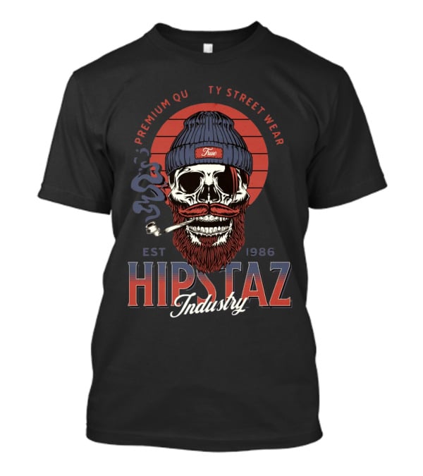 Premium Quality Streetwear Hipstaz Industry Est 1986 Skull With Pipe And Beanie T-Shirt