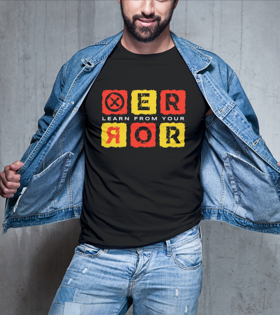 Learn From Your Error Red Yellow Grunge Typography Blocks T-Shirt