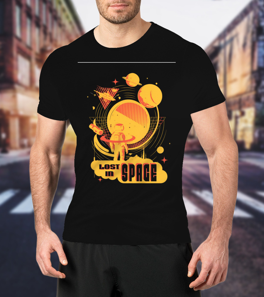 Lost In Space Astronaut With Planets And Rockets Retro T-Shirt