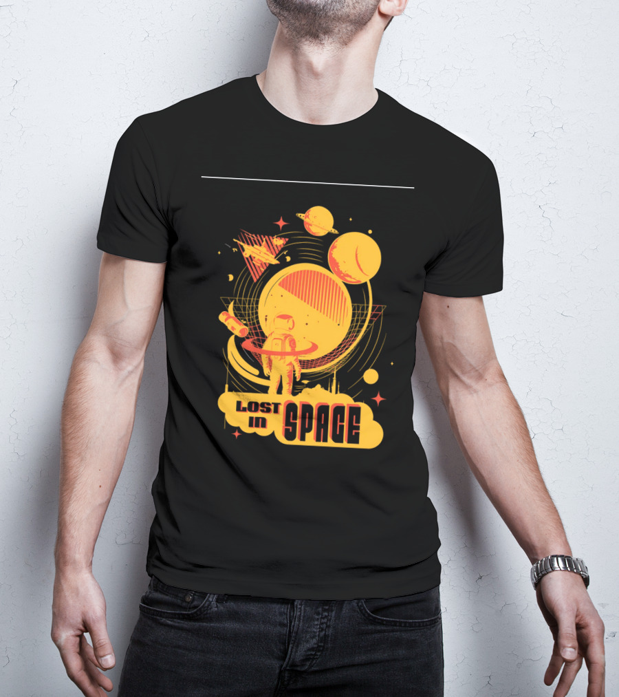 Lost In Space Astronaut With Planets And Rockets Retro T-Shirt
