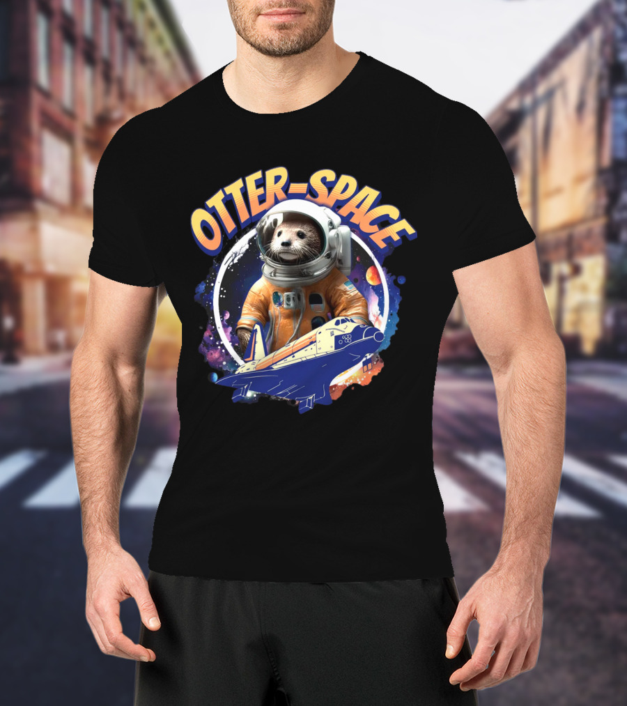 OTTER-SPACE Astronaut Otter In Space Shuttle Adventure T-Shirt