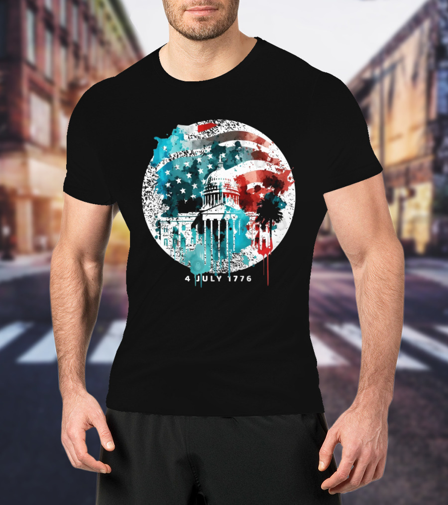4 July 1776 American Flag Capitol Building Patriotic T-Shirt