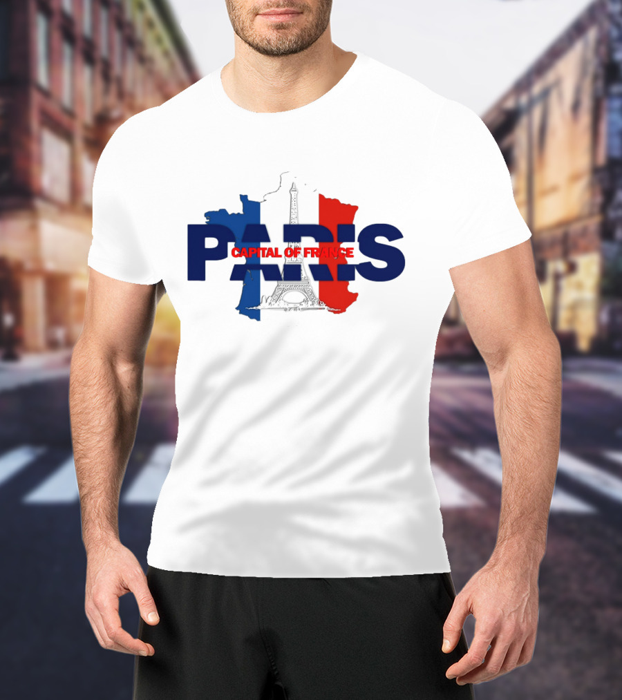 Paris Capital Of France Eiffel Tower Flag Map T-Shirt