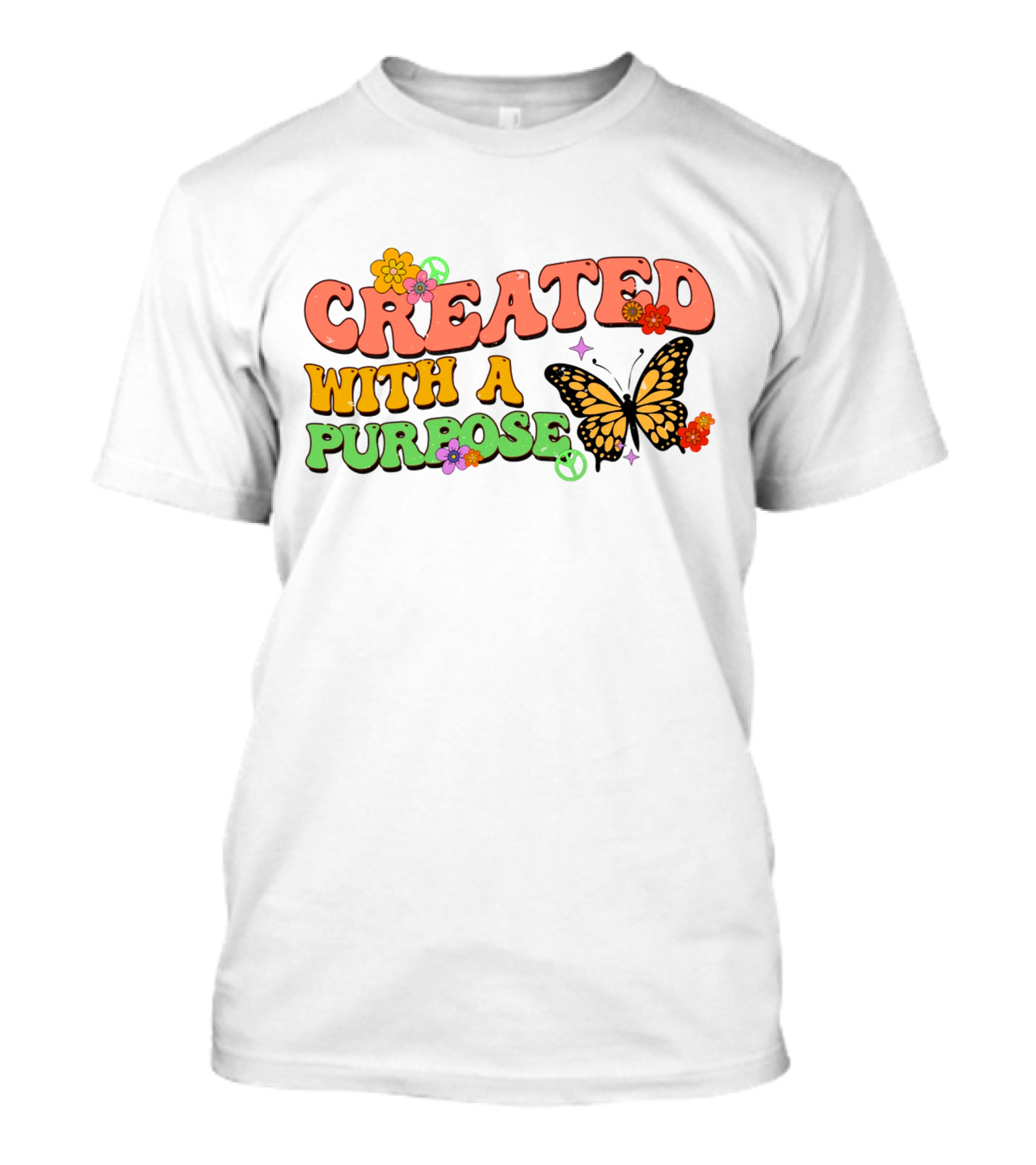Created With A Purpose Butterfly Flowers Peace Sign T-Shirt