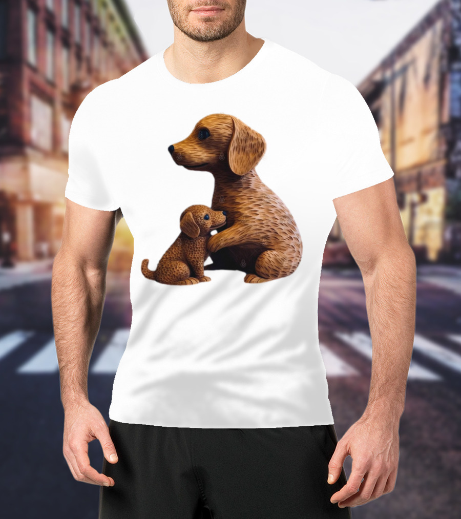 Dog Carvings Parent And Puppy Figurines T-Shirt