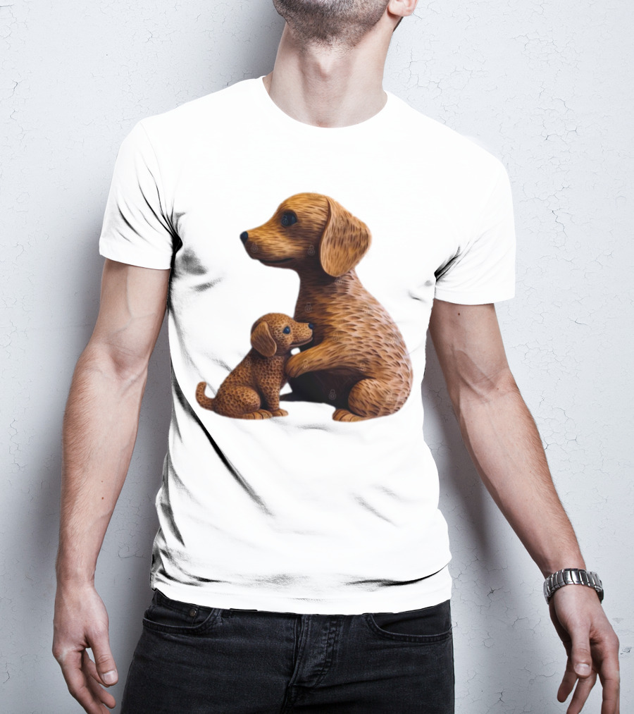 Dog Carvings Parent And Puppy Figurines T-Shirt