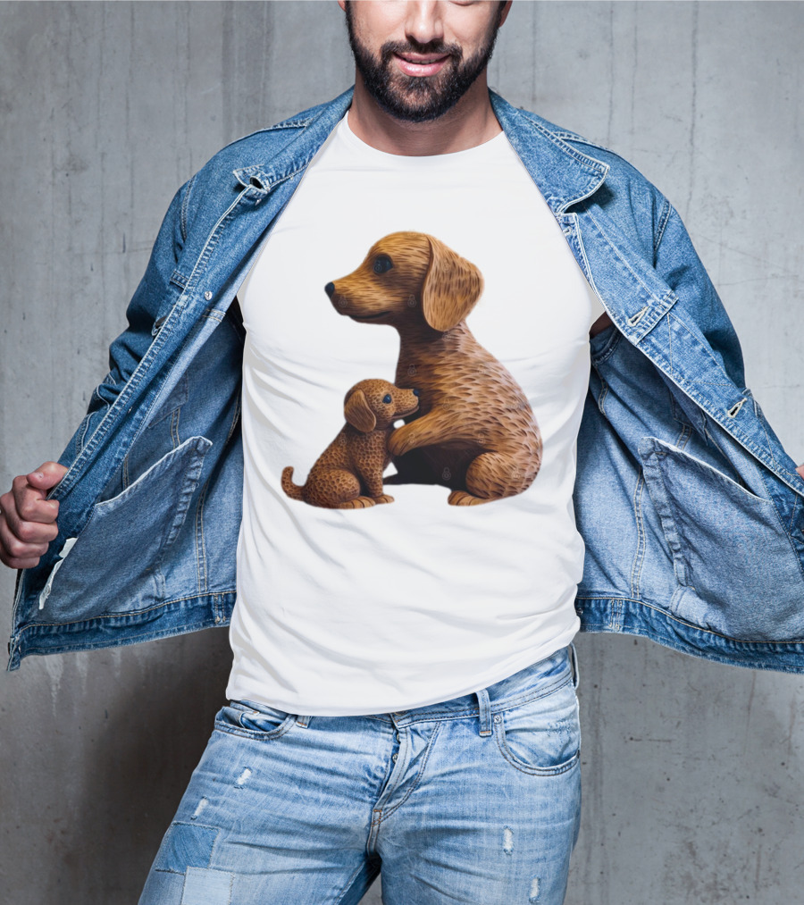 Dog Carvings Parent And Puppy Figurines T-Shirt
