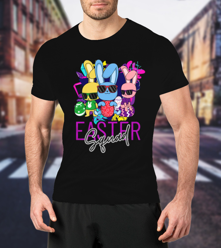 Easter Squad Cool Bunny Trio Retro Vibe T-Shirt