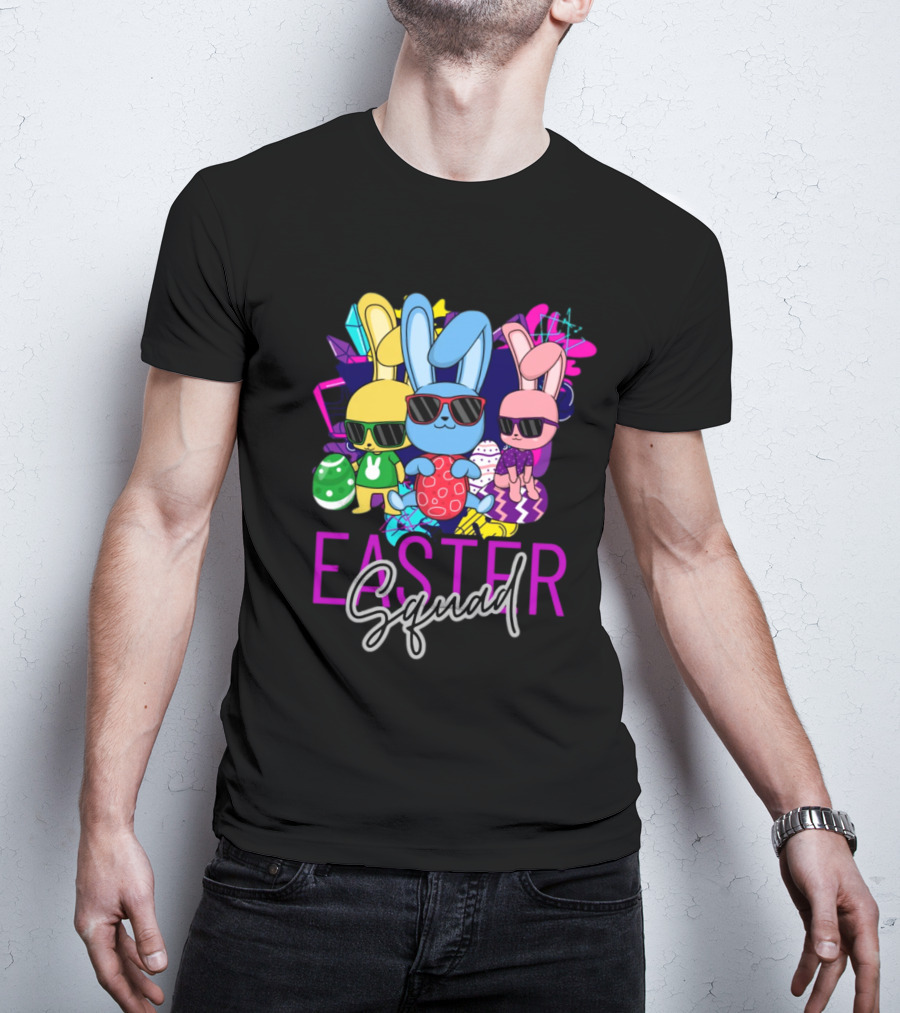 Easter Squad Cool Bunny Trio Retro Vibe T-Shirt