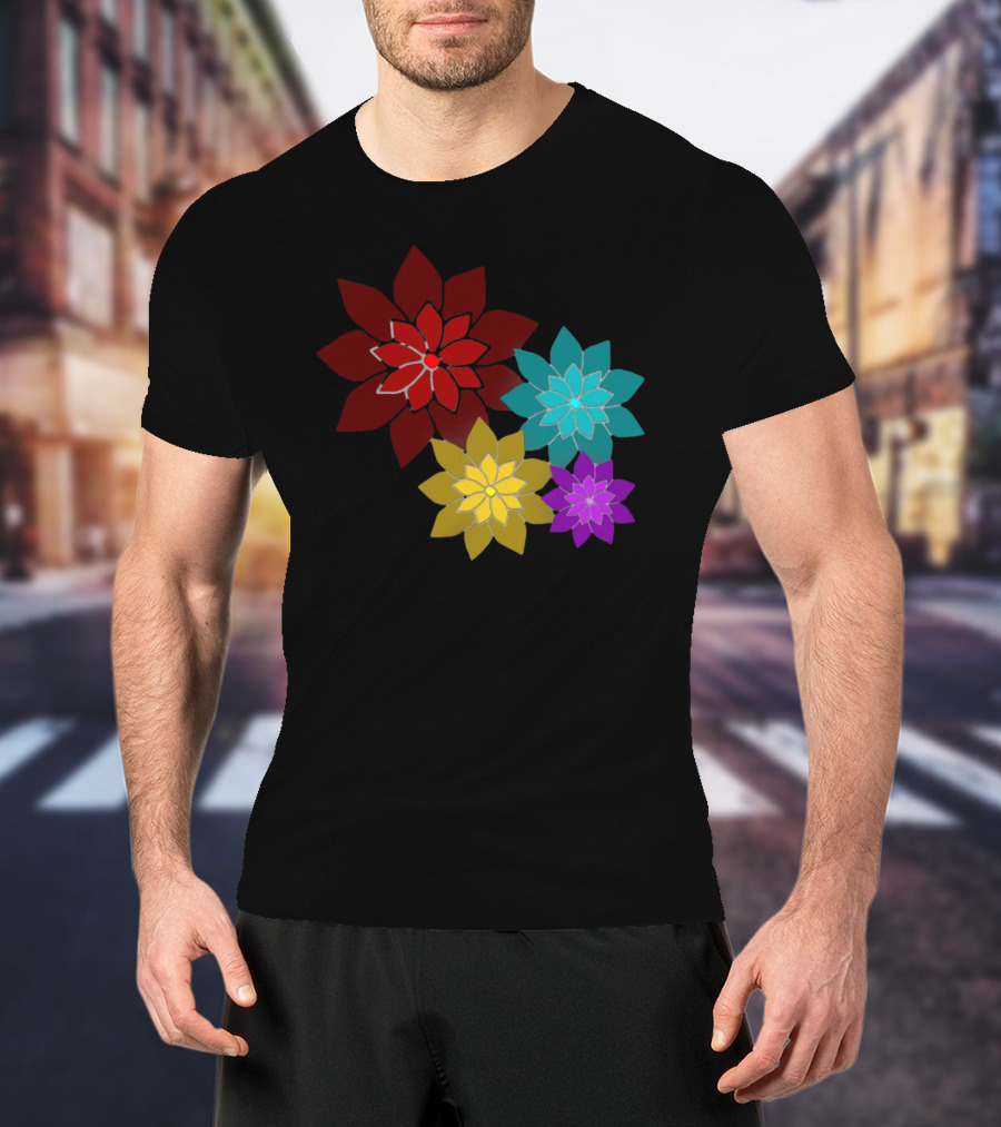 Pattern Of Flowers In Red, Blue, Yellow, Purple T-Shirt