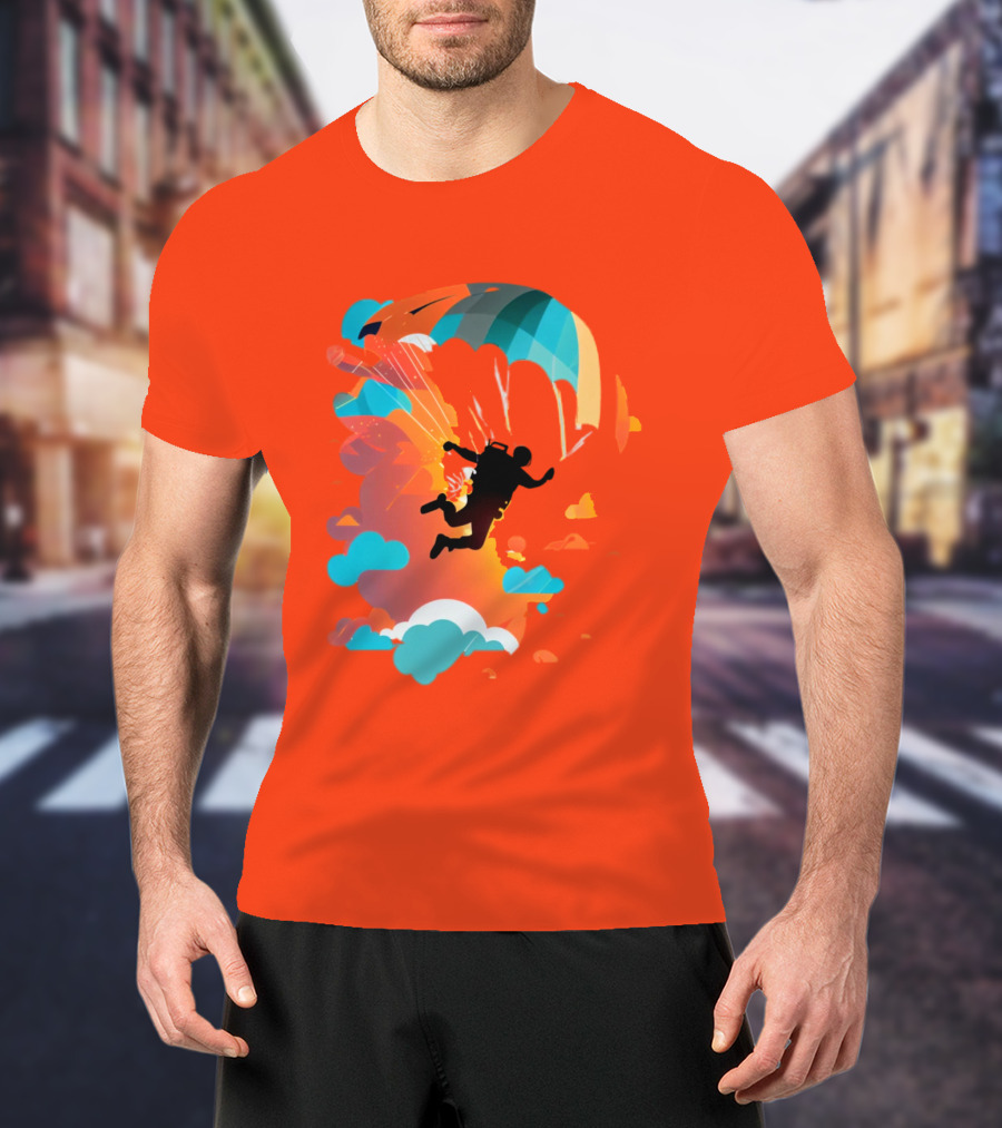 Skydiver Silhouette With Colorful Parachute And Clouds T-Shirt