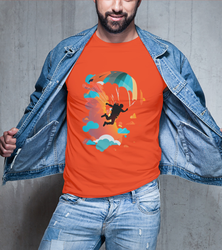 Skydiver Silhouette With Colorful Parachute And Clouds T-Shirt
