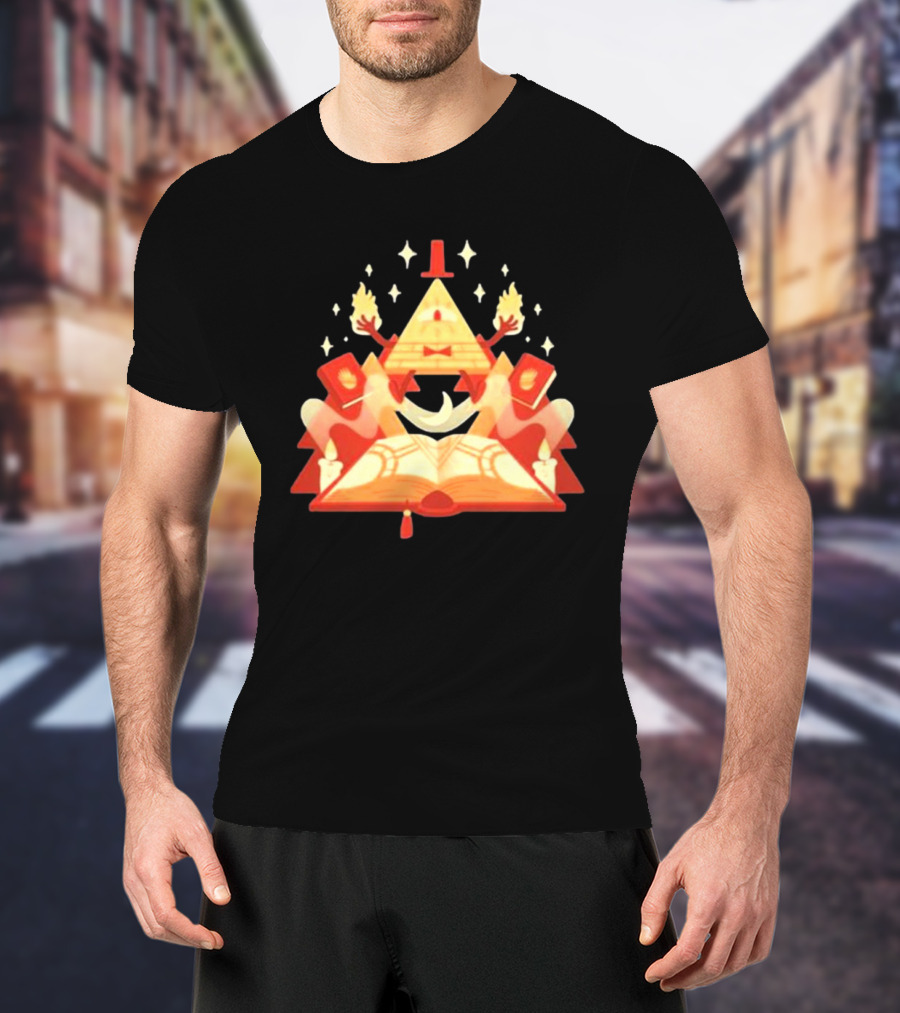 Bill Cipher Reding Book Gravity Falls Mystical Pyramid T-Shirt