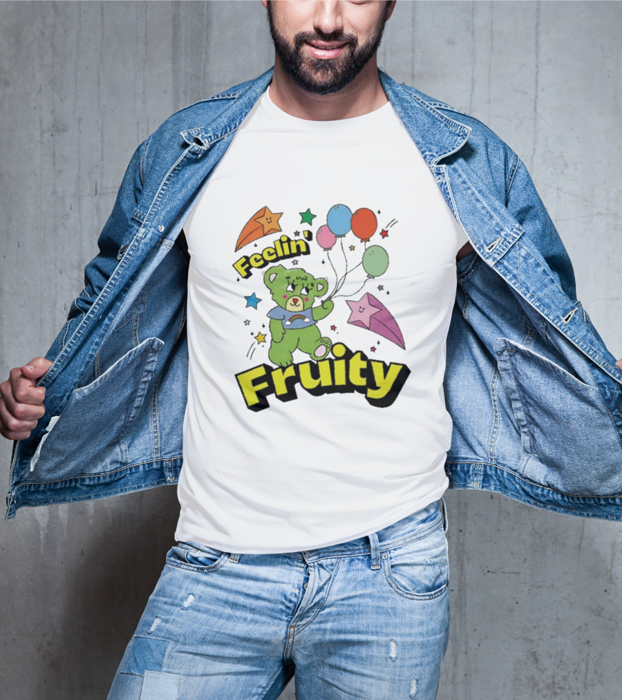 Smile Cult Store Feelin’ Fruity Bear With Balloons And Stars T-Shirt