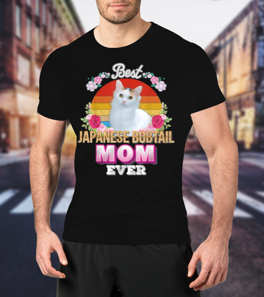 Best Japanese Bobtail Mom Ever Rainbow Floral Cat T-Shirt