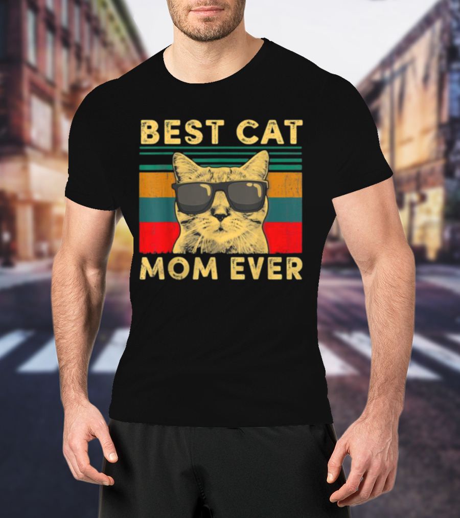 Best Cat Mom Ever Vintage Mother's Day Cat With Sunglasses T-Shirt