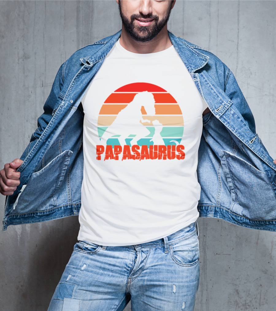 Papasaurus Vintage Father's Day Dinosaur Sunset T-Shirt