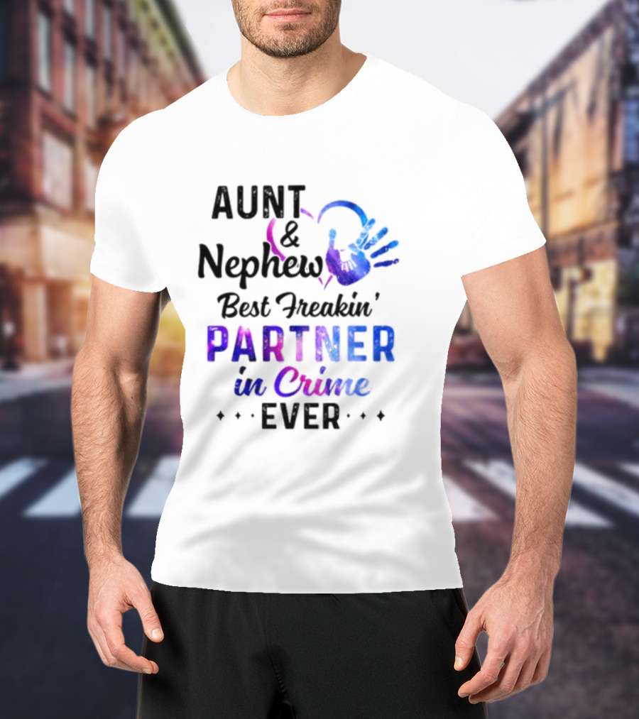 Aunt And Nephew Best Freakin’ Partner In Crime Ever Handprint Heart T-Shirt