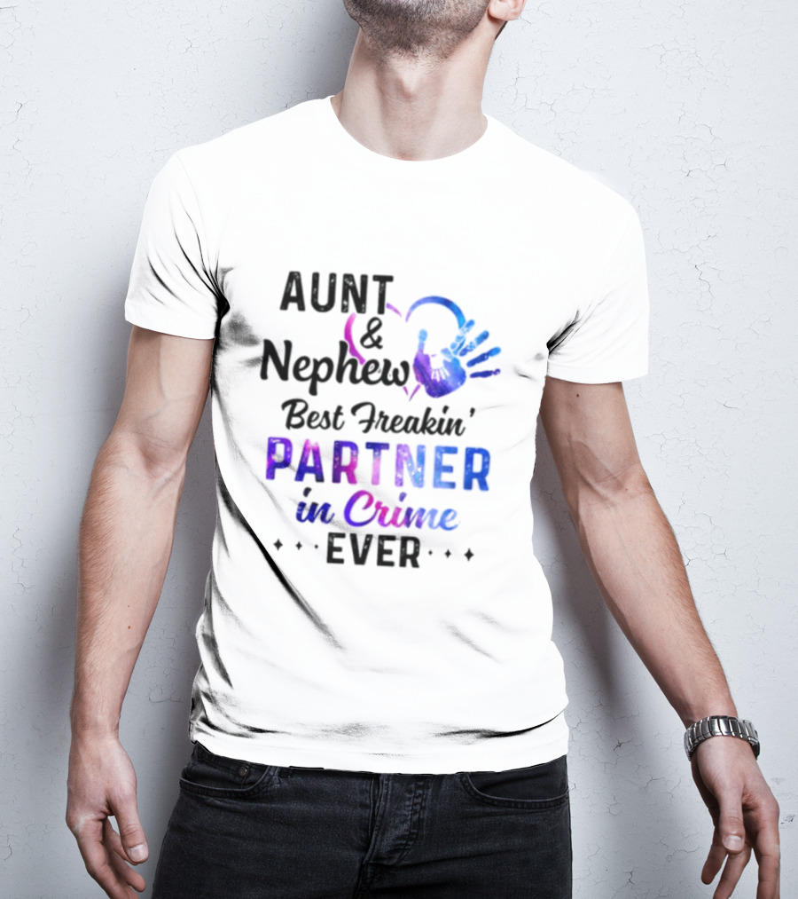 Aunt And Nephew Best Freakin’ Partner In Crime Ever Handprint Heart T-Shirt