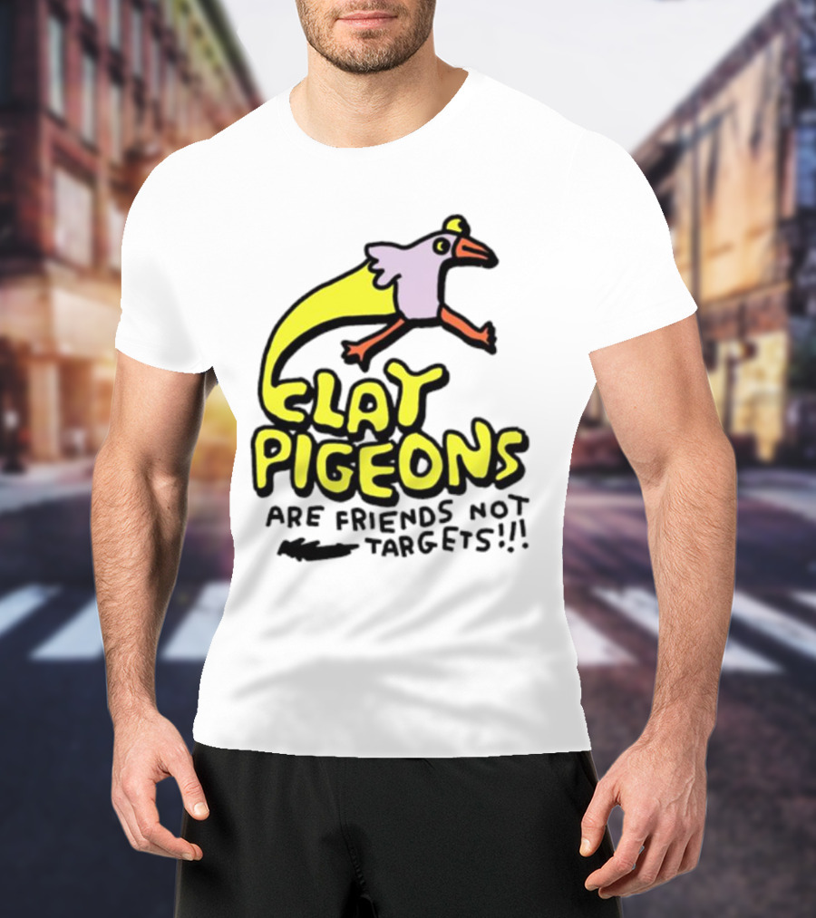 Clay Pigeons Are Friends Not Targets Fun Bird Cartoon T-Shirt
