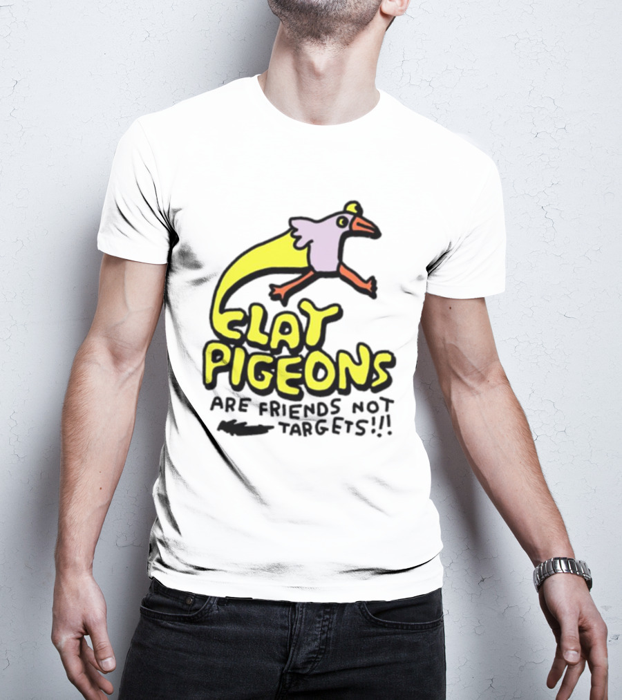 Clay Pigeons Are Friends Not Targets Fun Bird Cartoon T-Shirt