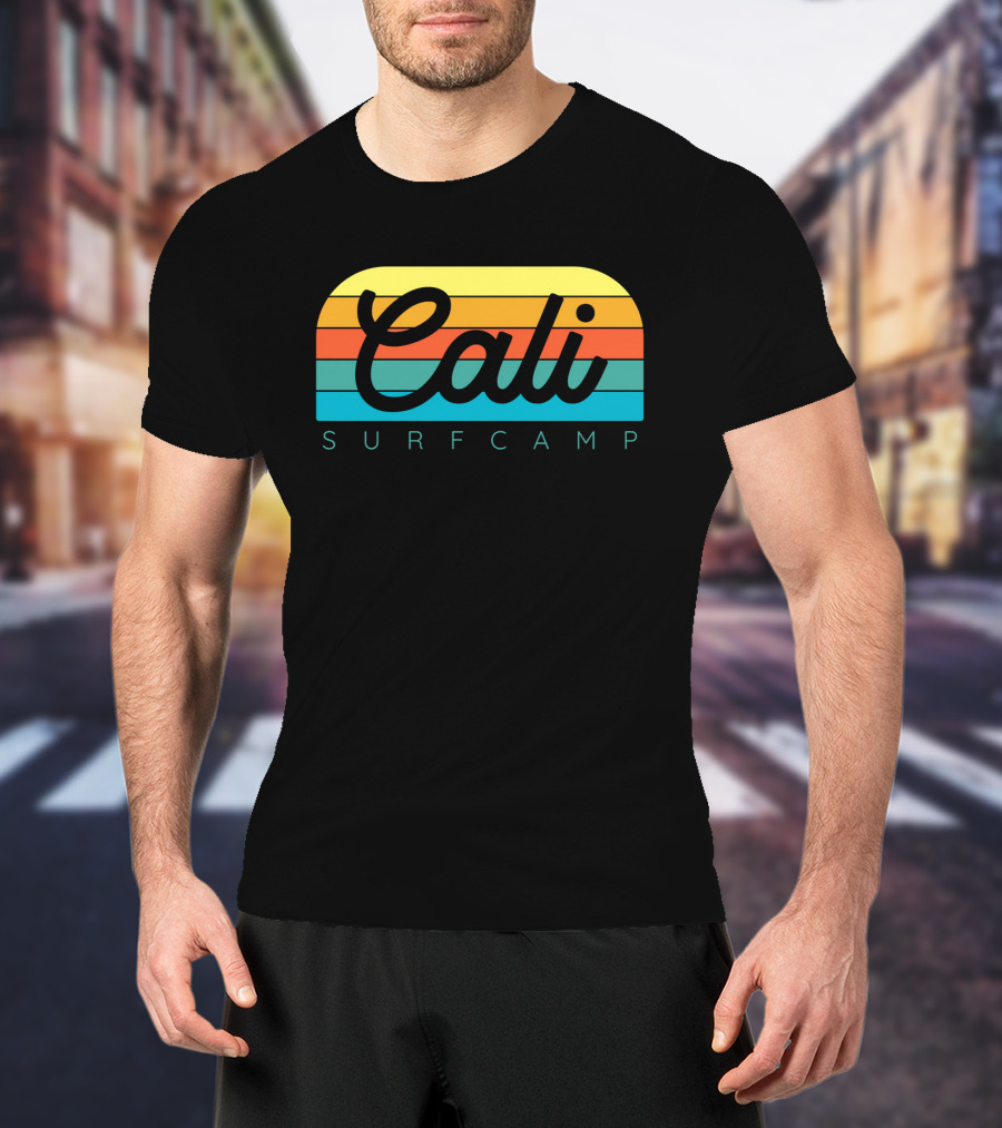 Cali Surf Camp Vintage Sunset Stripes T-Shirt