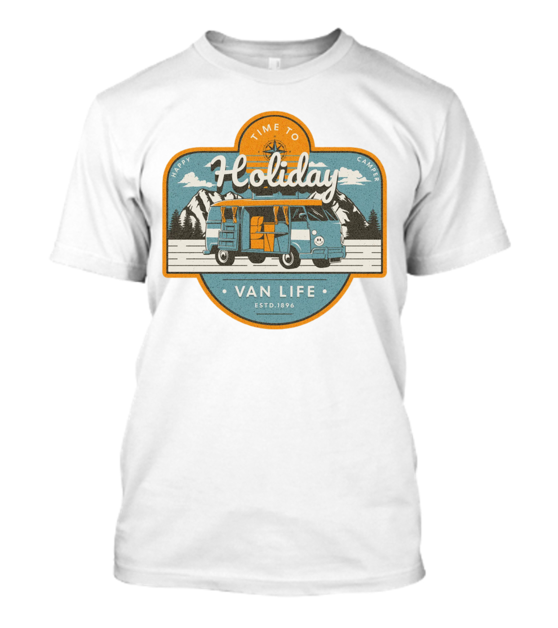 Time To Holiday Happy Camper Van Life Estd. 1896 T-Shirt