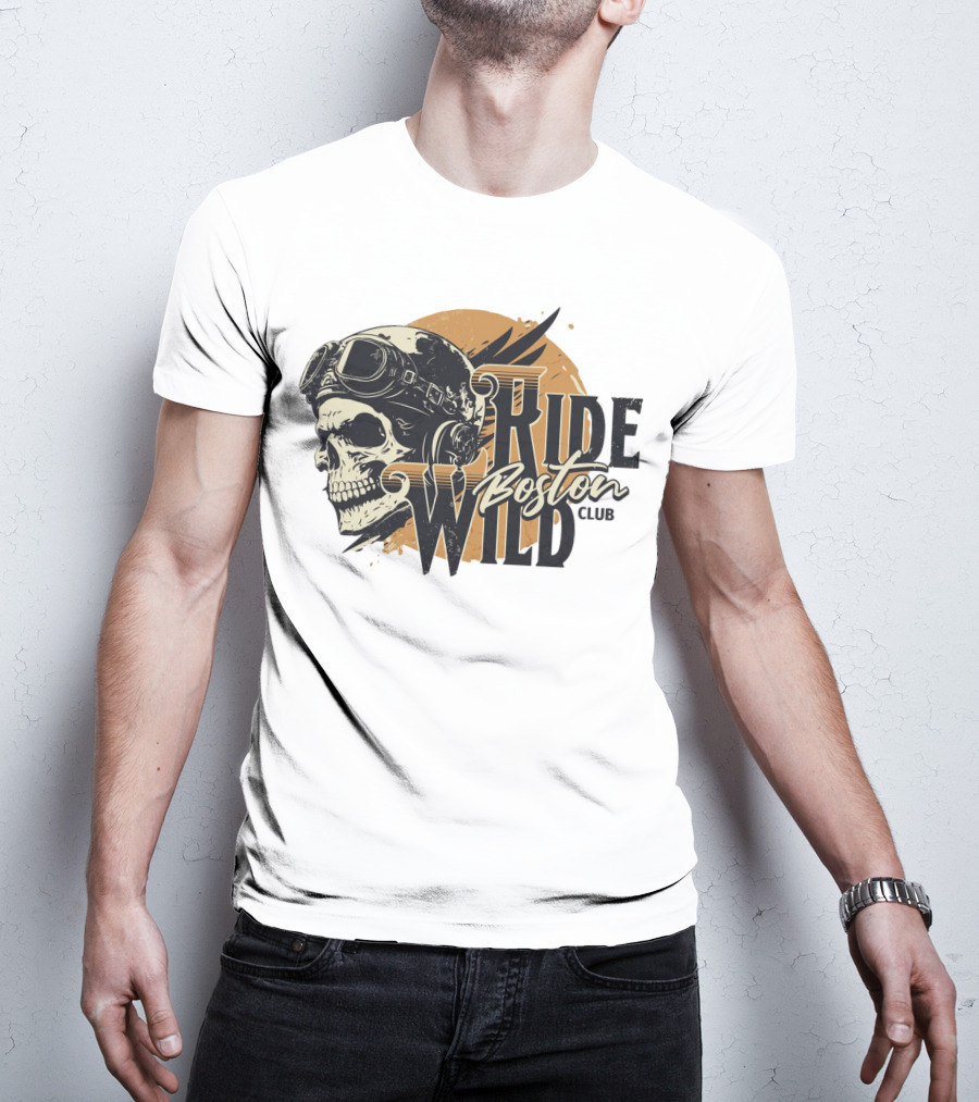 Ride Wild Boston Club Skull With Goggles T-Shirt
