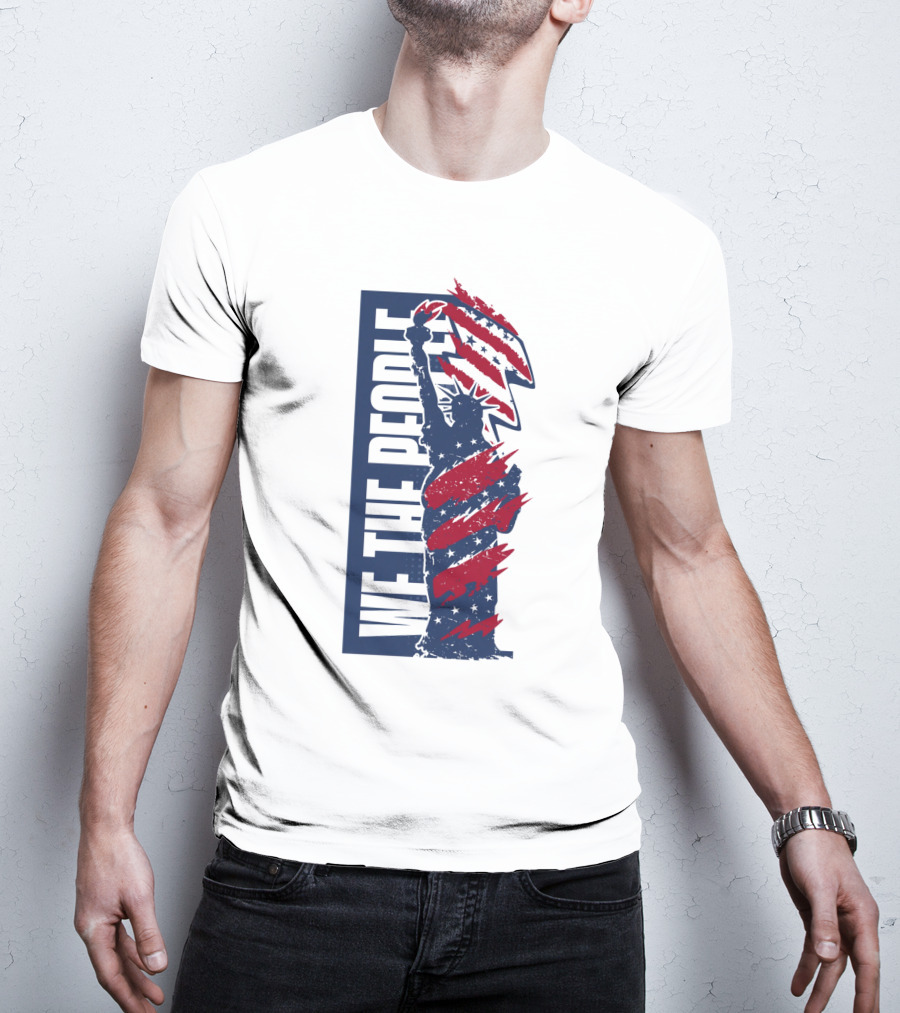 We The People Liberty Statue With Patriotic Red Stripes T-Shirt