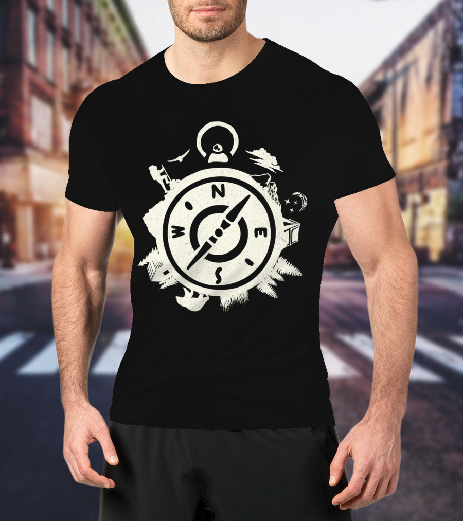 Wilderness Adventure Compass Exploring North South East West Nature Elements T-Shirt