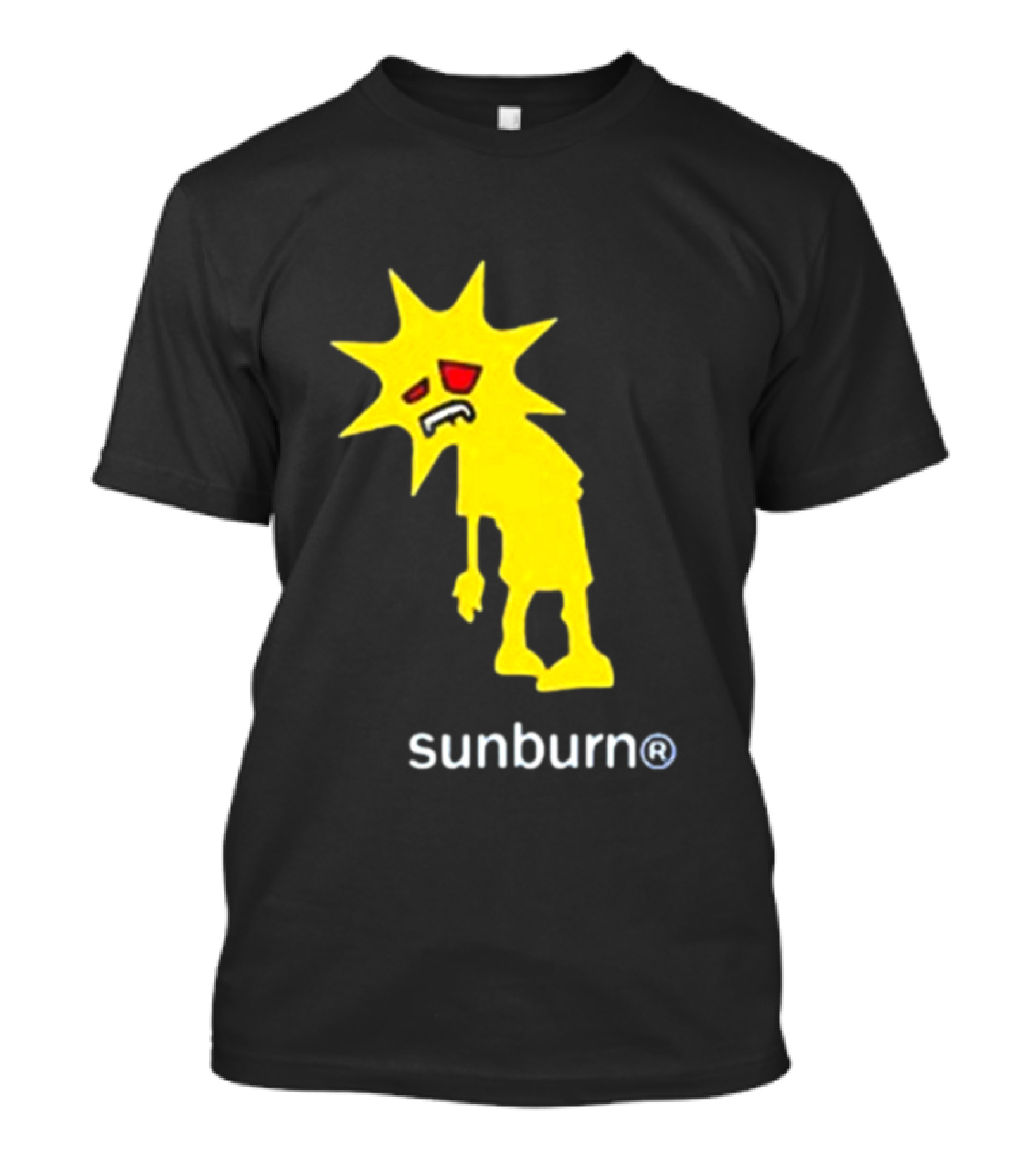 Sunburn Tired Cartoon Sun With Red Eyes And Trademark T-Shirt