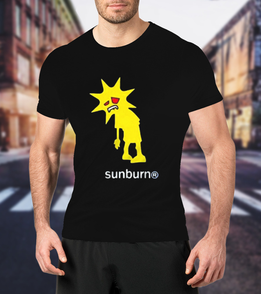 Sunburn Tired Cartoon Sun With Red Eyes And Trademark T-Shirt