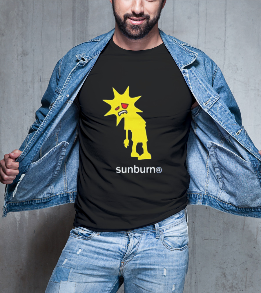 Sunburn Tired Cartoon Sun With Red Eyes And Trademark T-Shirt
