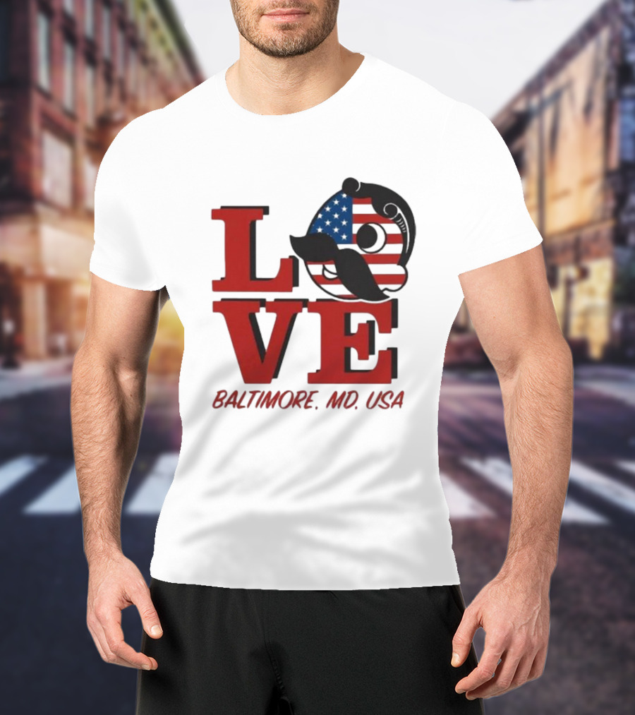 Love Baltimore MD USA National Bohemian American Flag Mustache T-Shirt