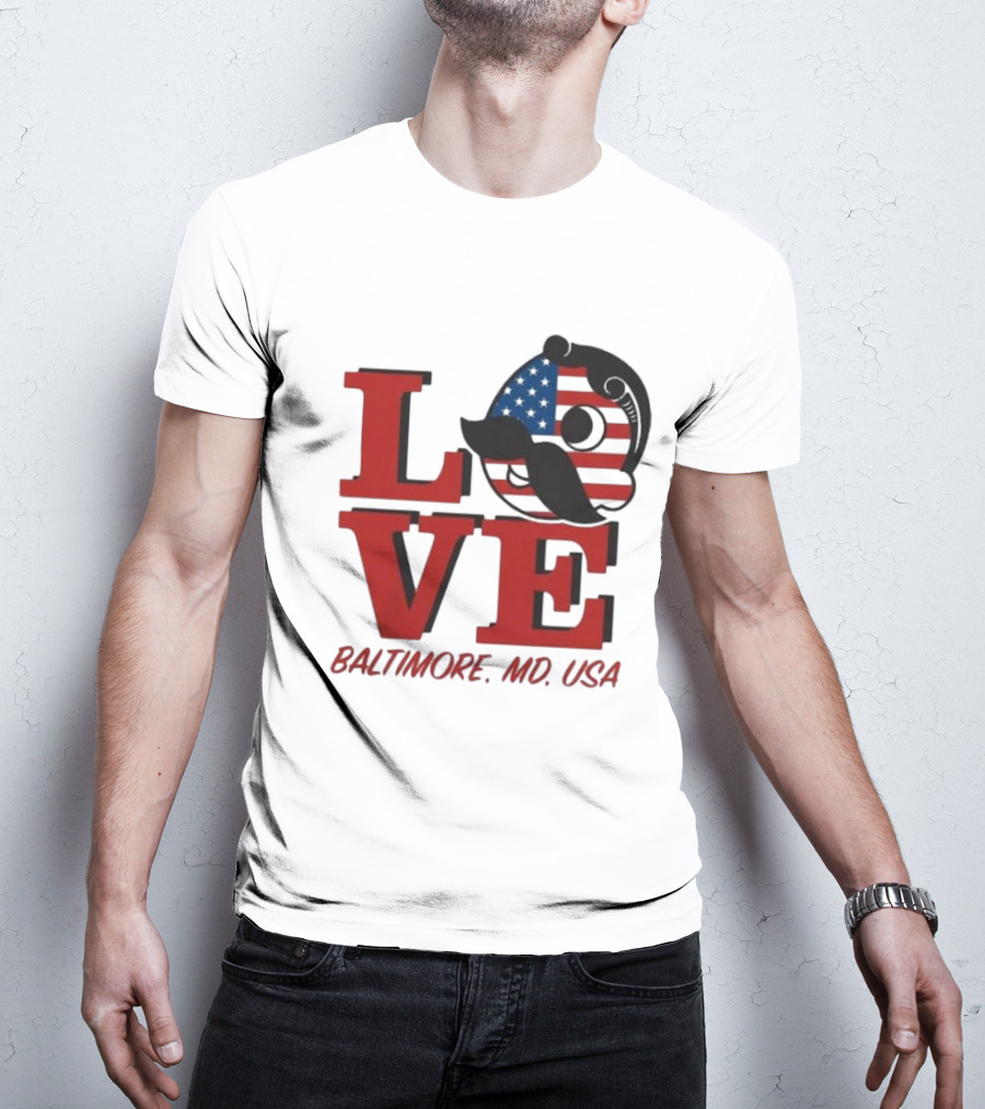 Love Baltimore MD USA National Bohemian American Flag Mustache T-Shirt