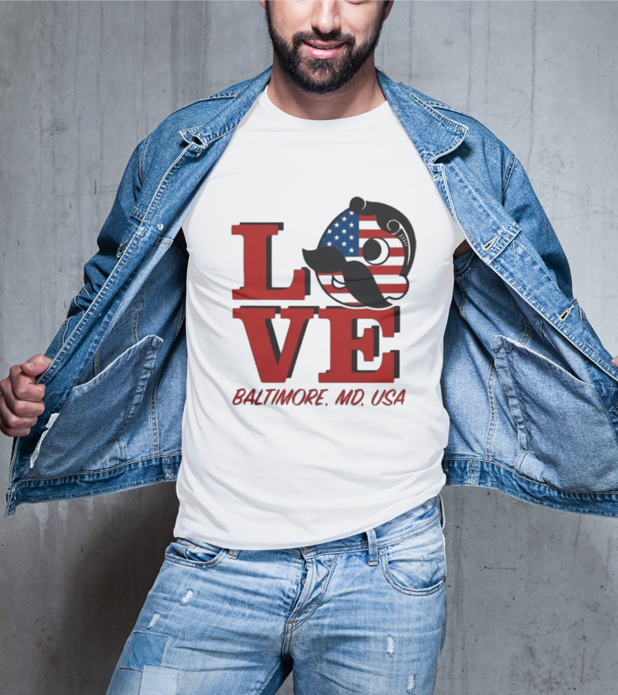 Love Baltimore MD USA National Bohemian American Flag Mustache T-Shirt