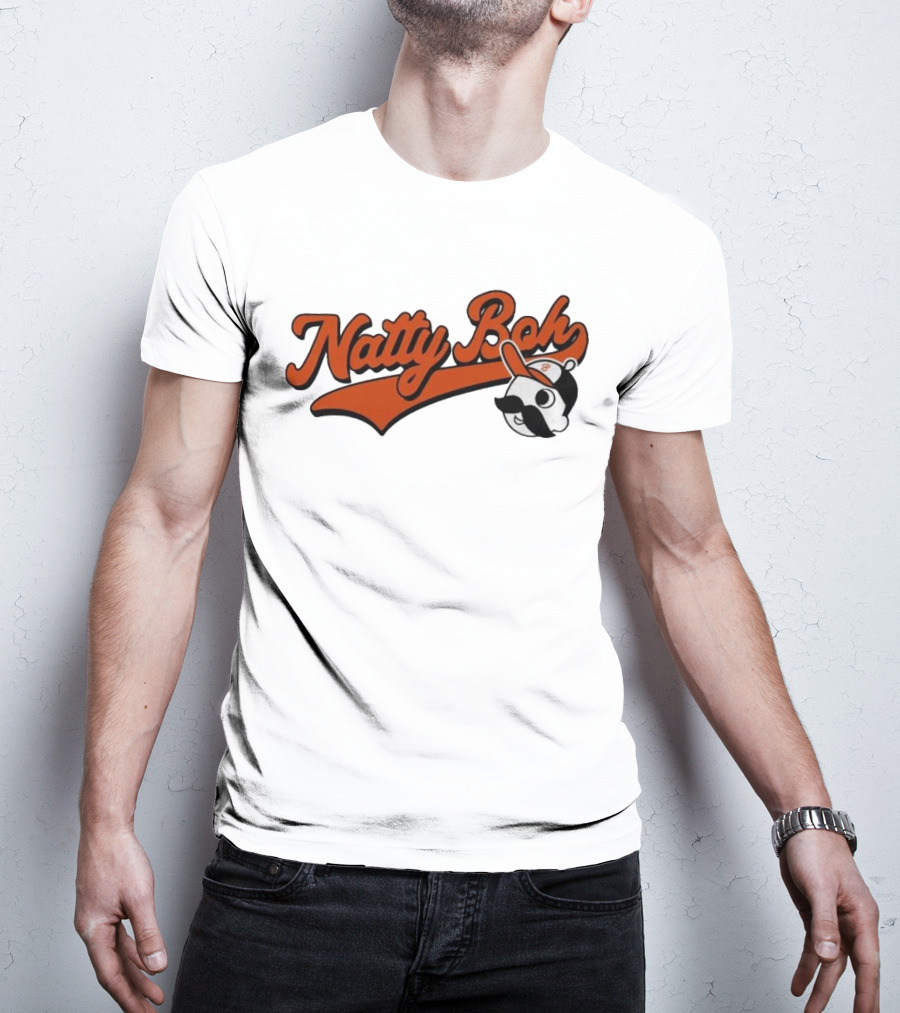 Natty Boh National Bohemian Mustache Character With Baseball Hat T-Shirt