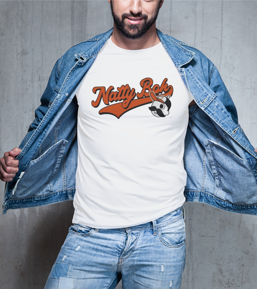 Natty Boh National Bohemian Mustache Character With Baseball Hat T-Shirt